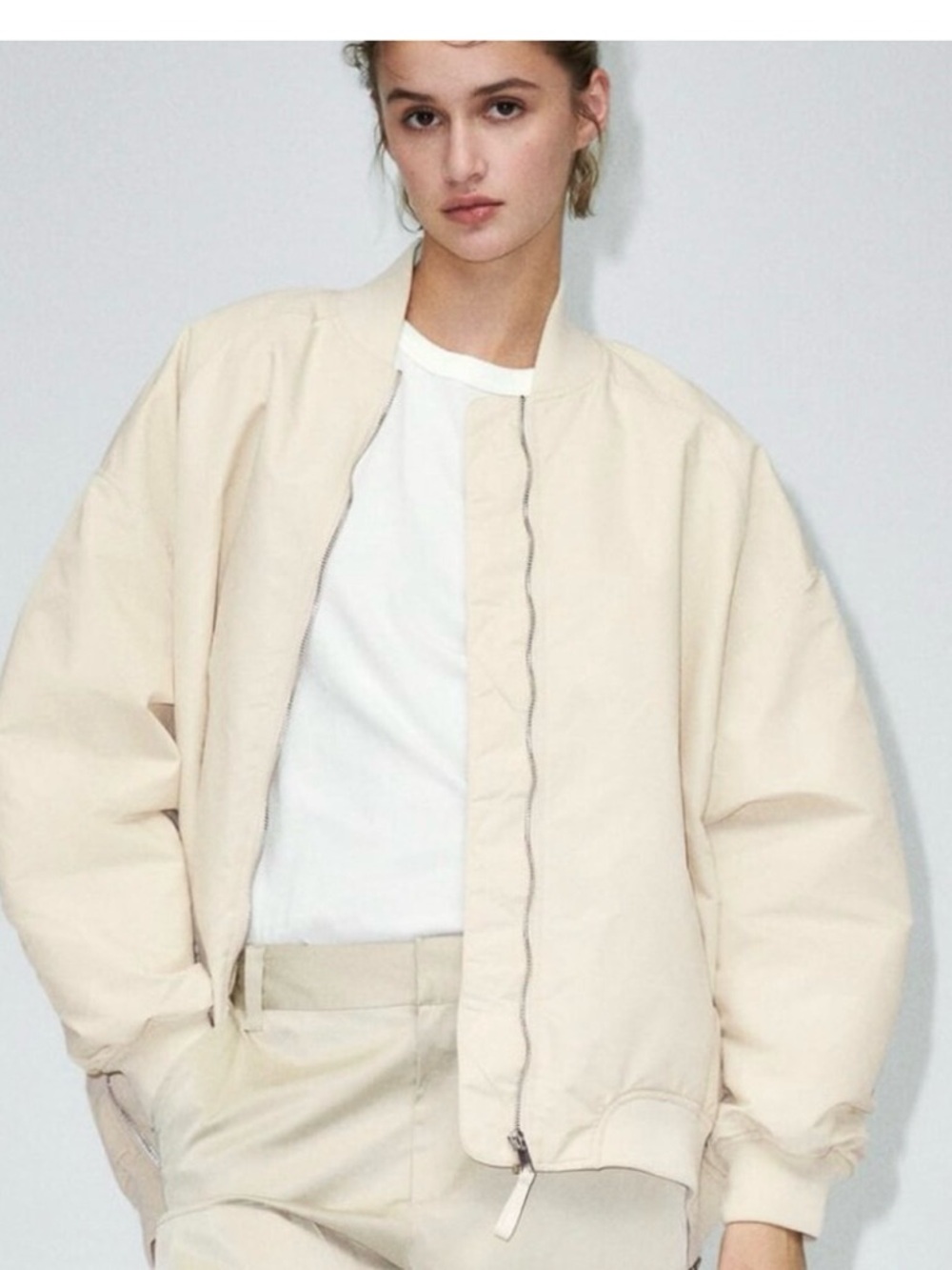 Zara oversized Bomber Jacket in Cream